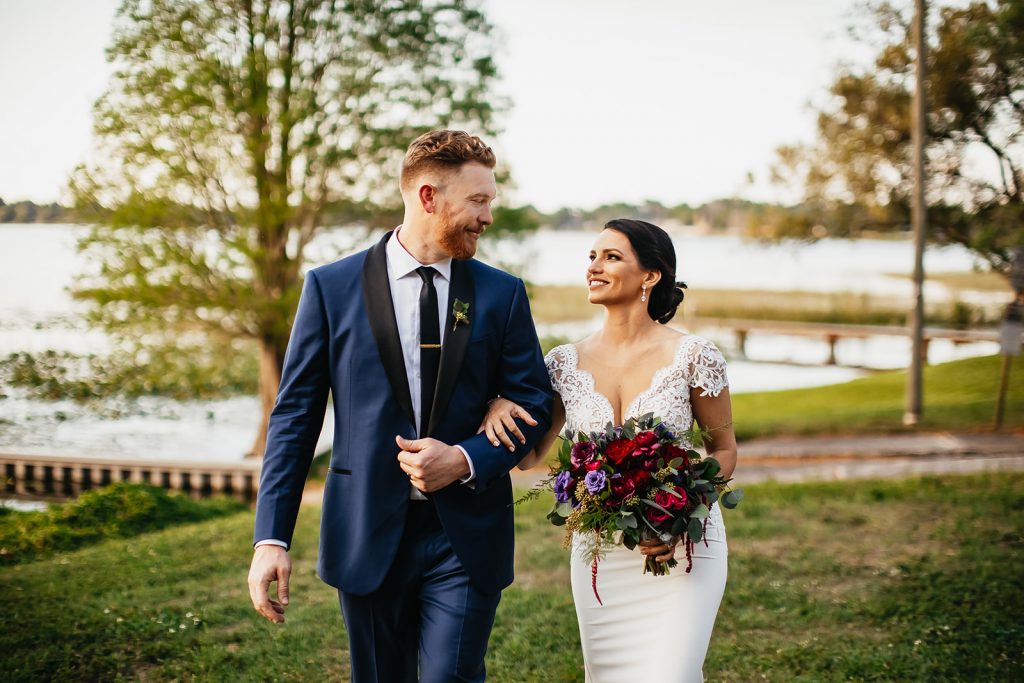 portrait of bride & groom in calla blanche gown