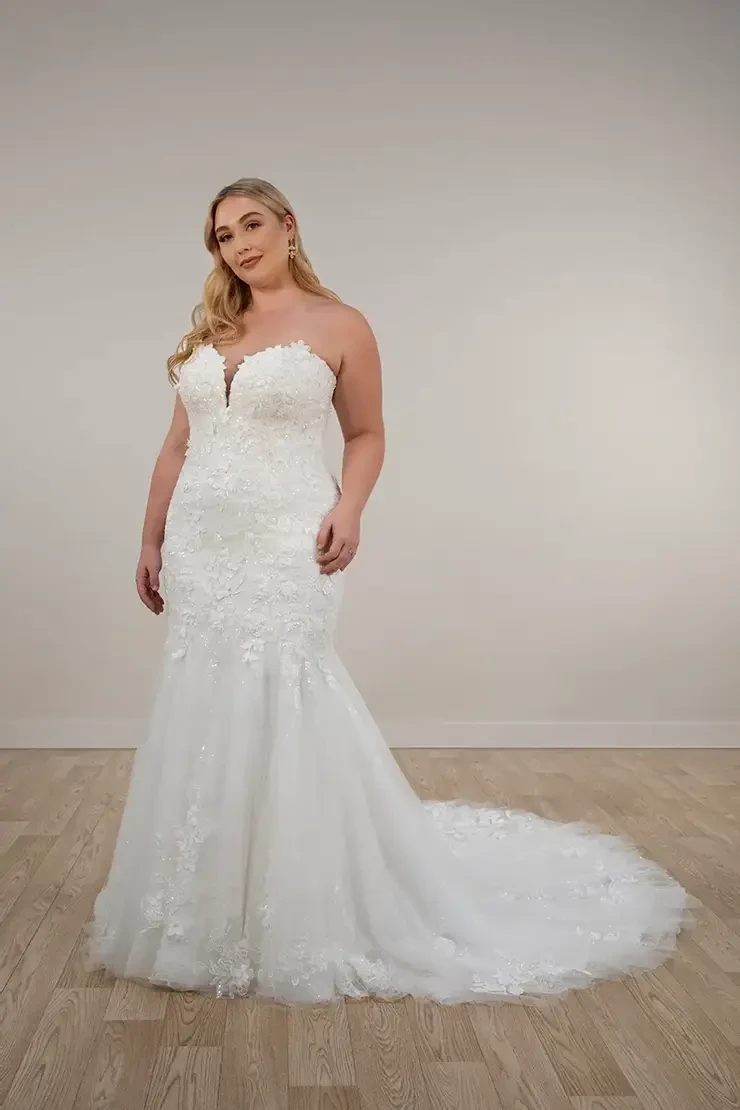 slim fit dress slacks Final Sale Plus Size Glitter One Shoulder Gown with Bow in Ivory main image 0