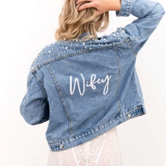 Harper Blue Pearl and Rhinestone Embroidered Denim Jacket #0 default Classic Blue Denim thumbnail
