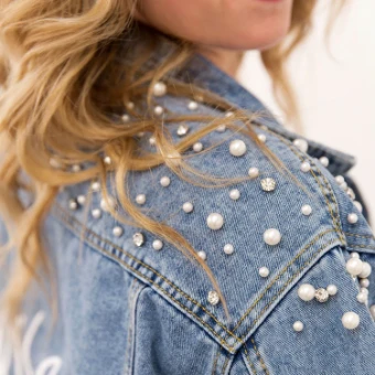 Harper Blue Pearl and Rhinestone Embroidered Denim Jacket #1 default Classic Blue Denim thumbnail