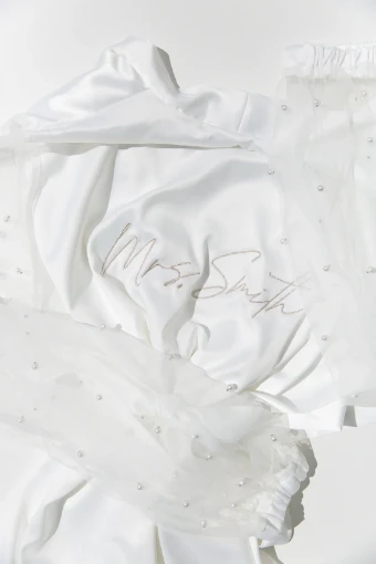 Harper Blue Pearl Sleeve Bridal Robe Thread ML-02 Modern Script #1 default Ivory thumbnail