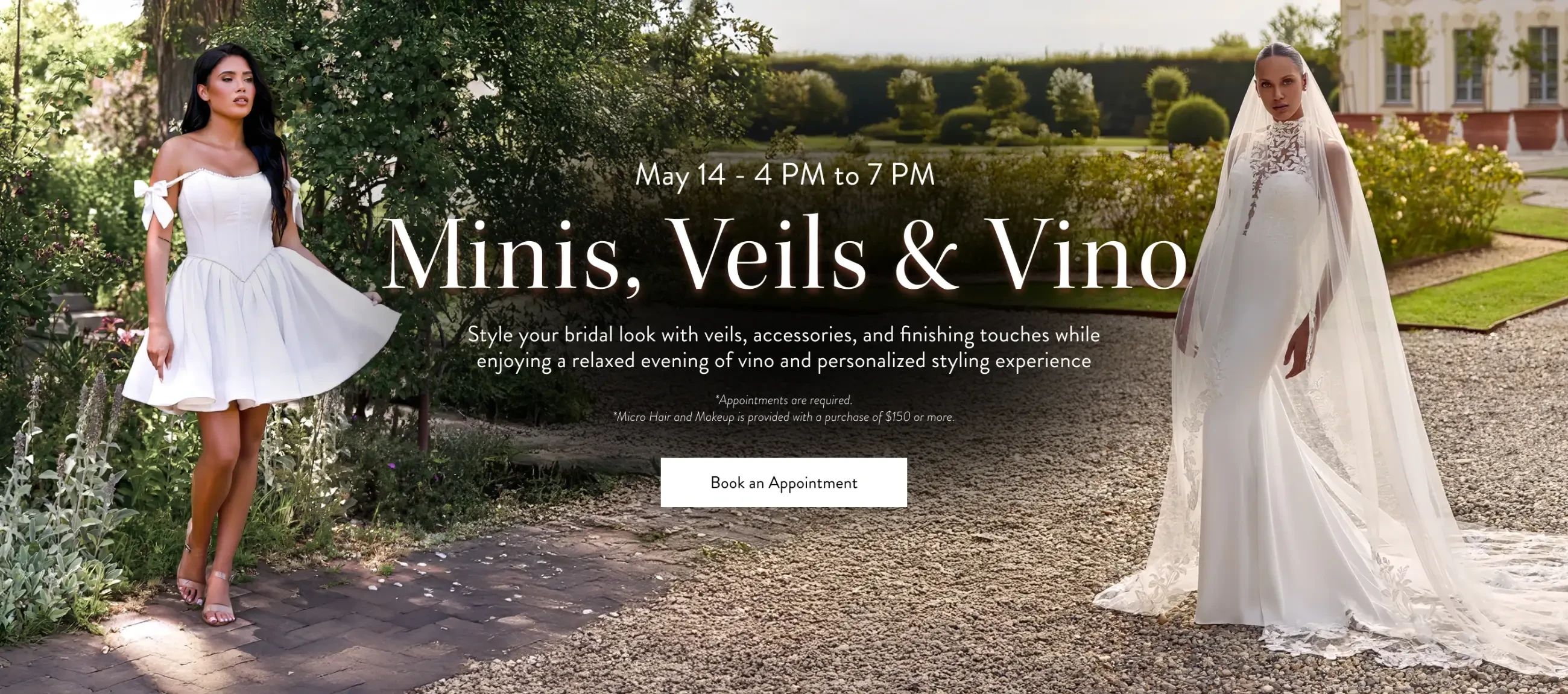 Minis, Veils & Vino Desktop Banner